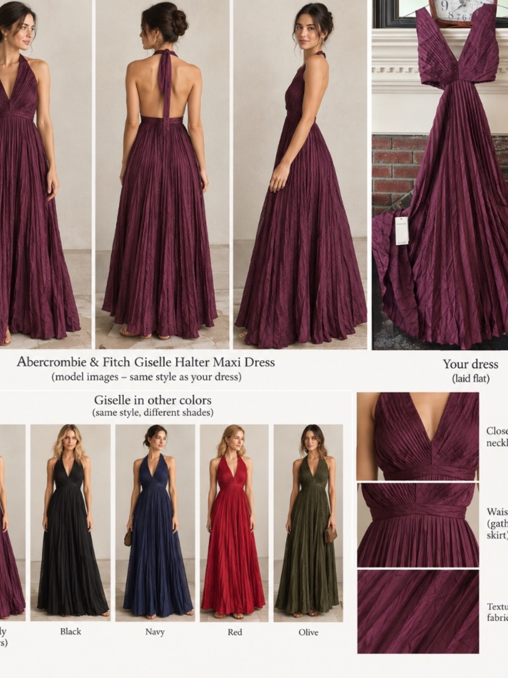Abercrombie Giselle Halter Maxi Dress NWT Burgundy Small - Picture 2 of 2